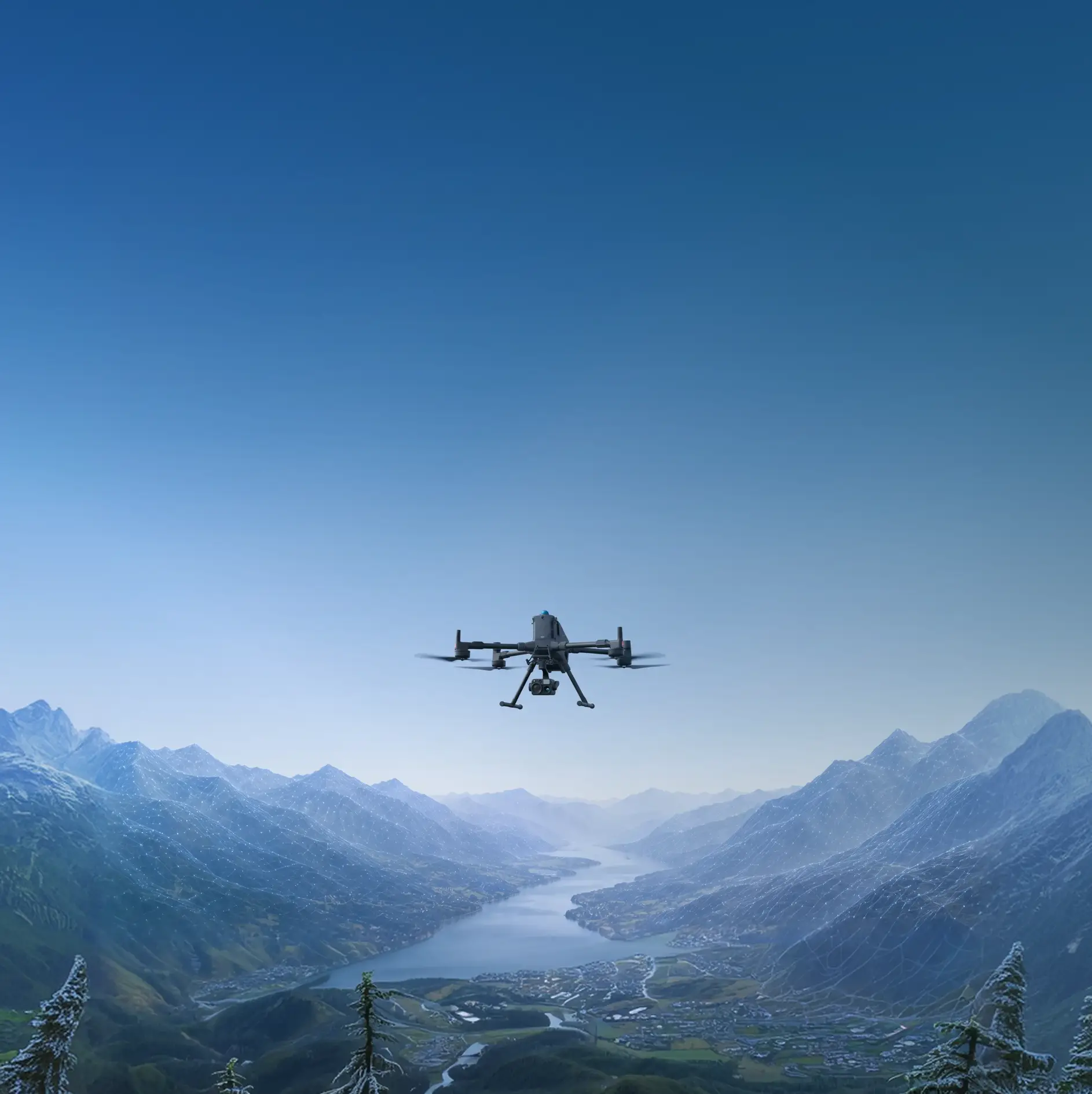 Квадрокоптер DJI над горной долиной